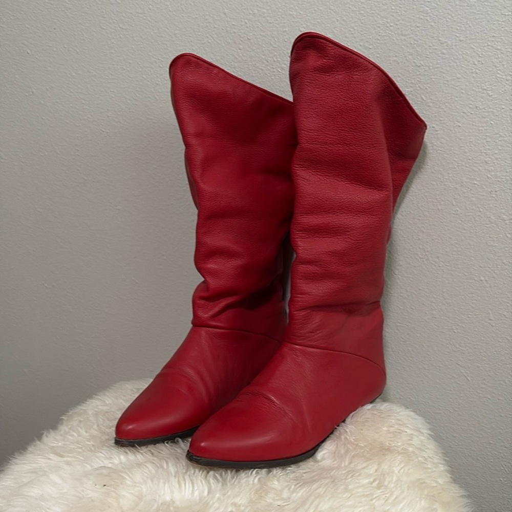 Zodiac 90s Vintage Red Real leather mid calf boots boots sz 8.5